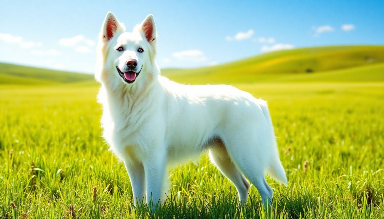 Pastor suizo en un campo verde