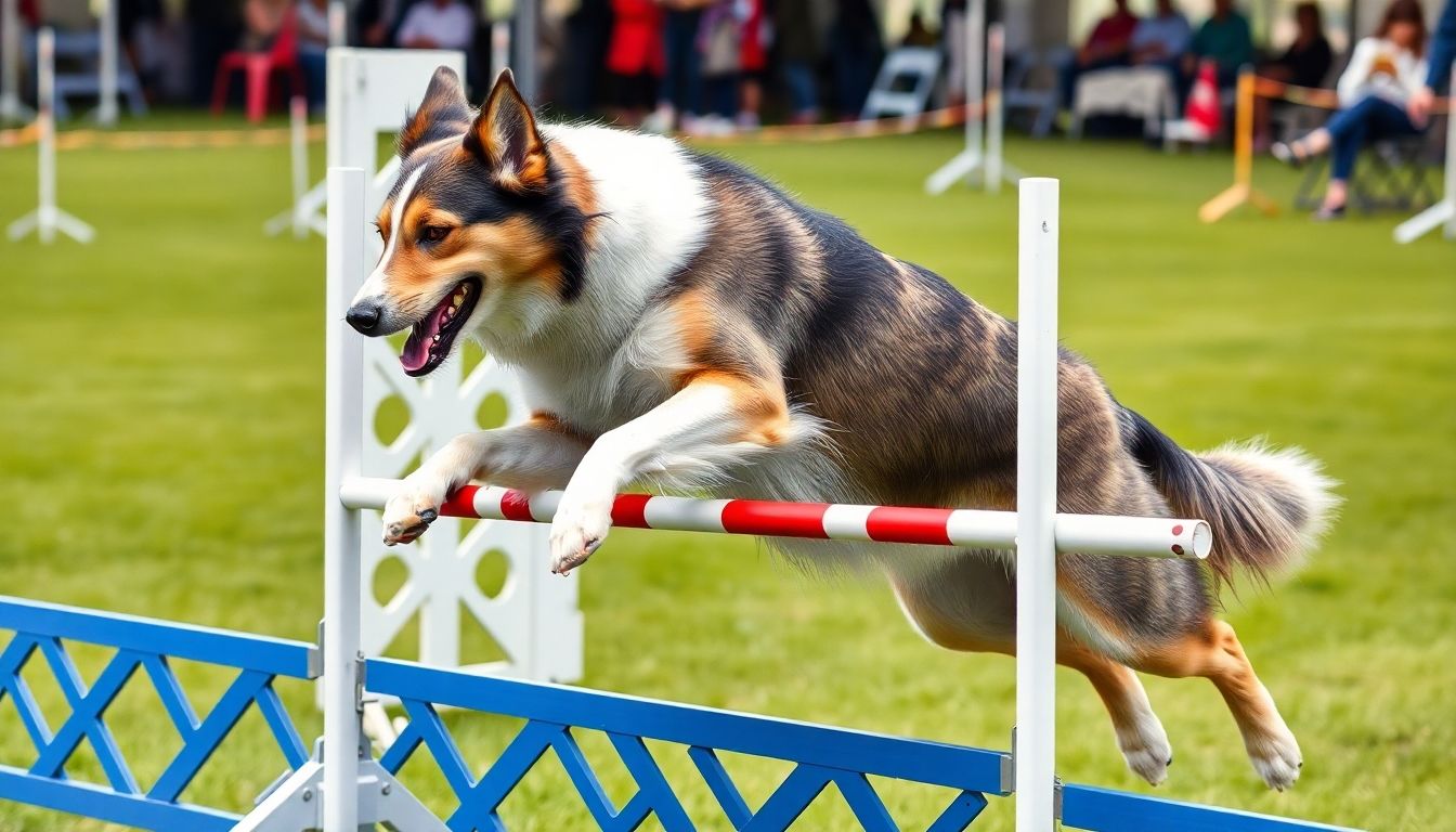 Pastor suizo participando en una competencia de agilidad