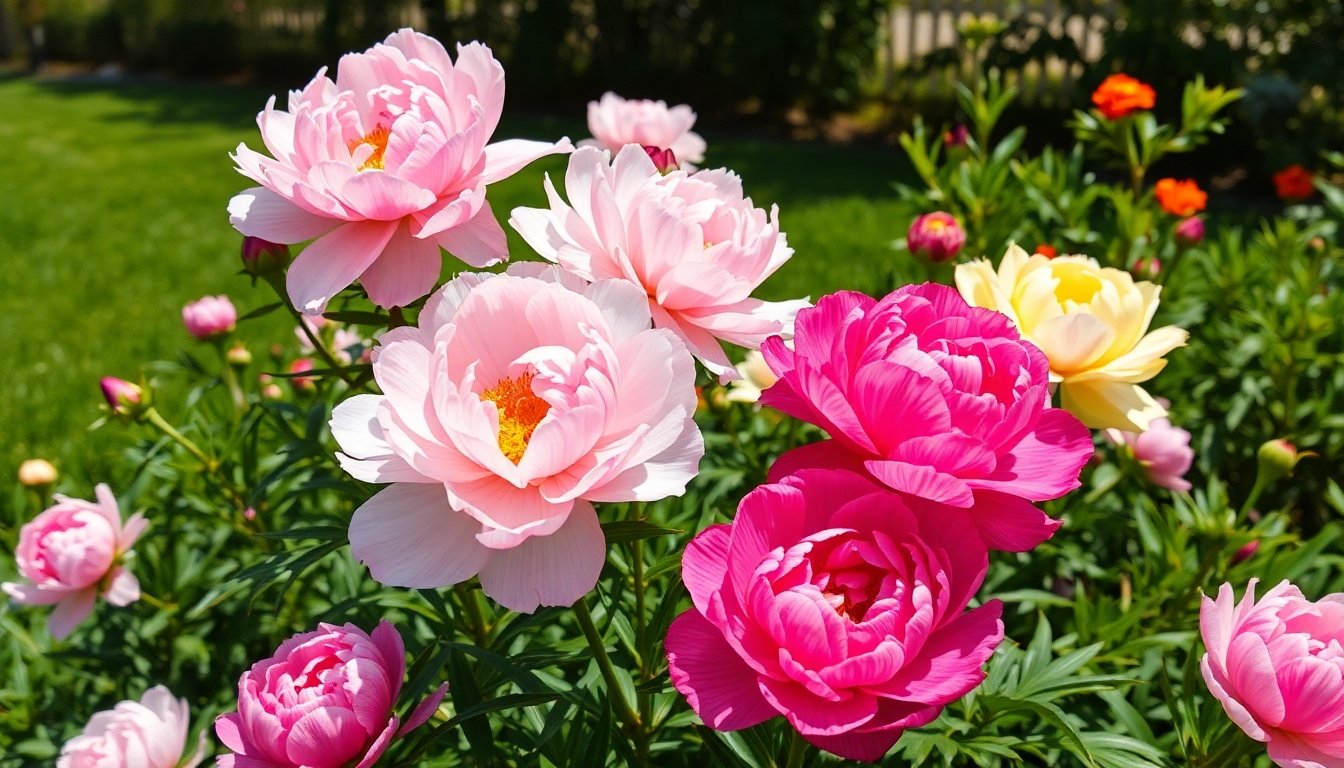 Peonías floreciendo en un jardín