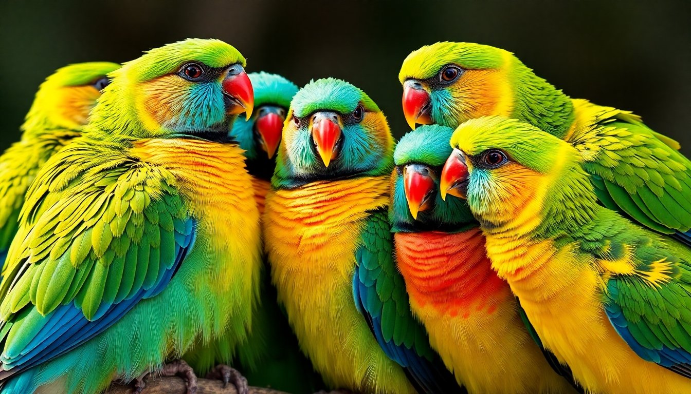 Periquitos australianos en colores brillantes