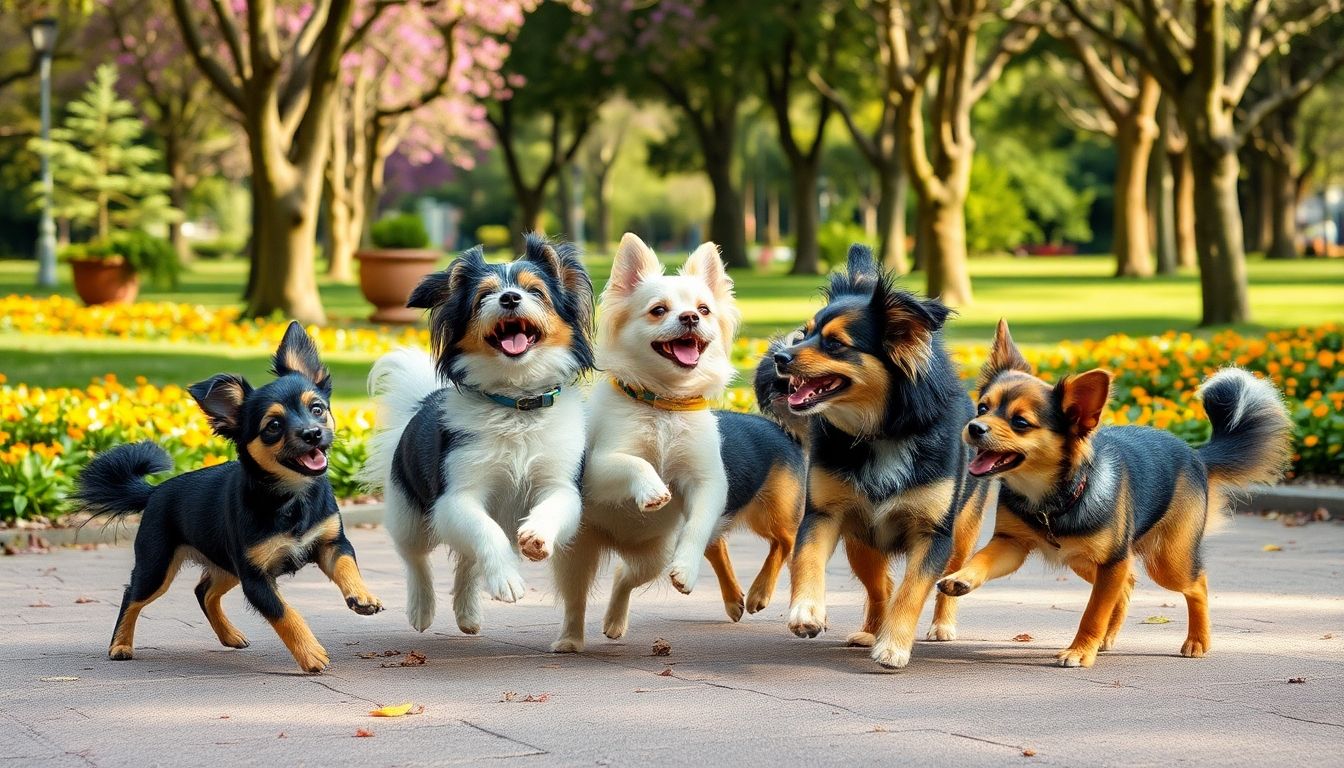 perritos jugando juntos en el parque