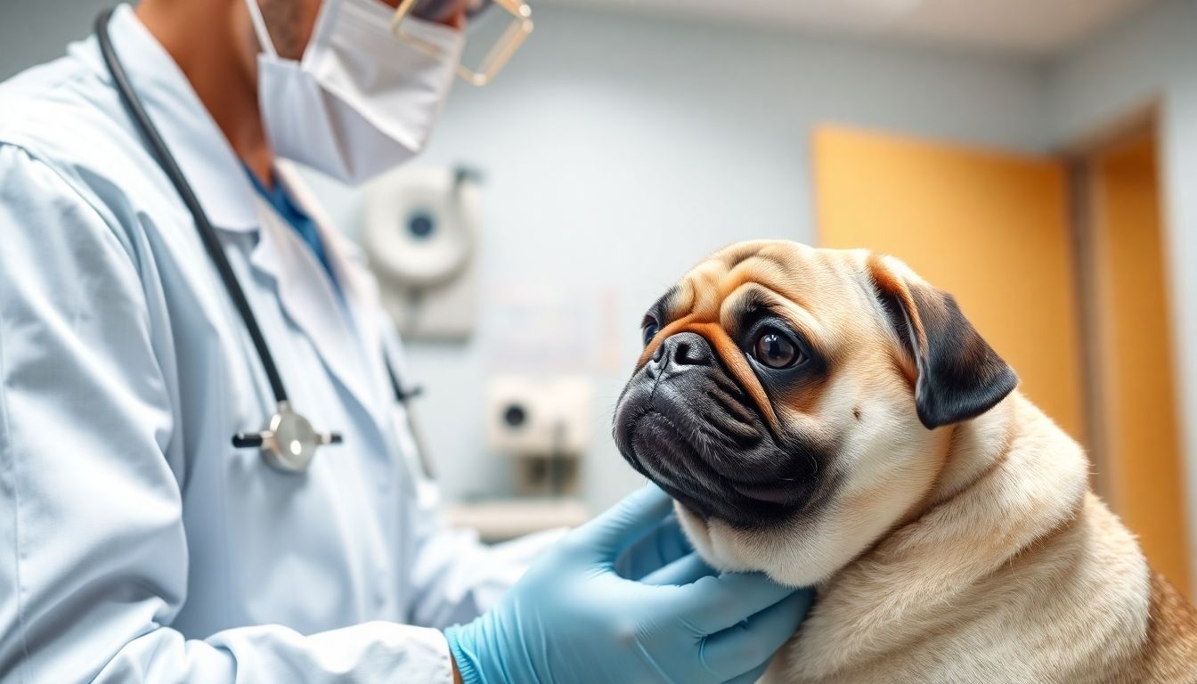 Perro pug en consulta veterinaria