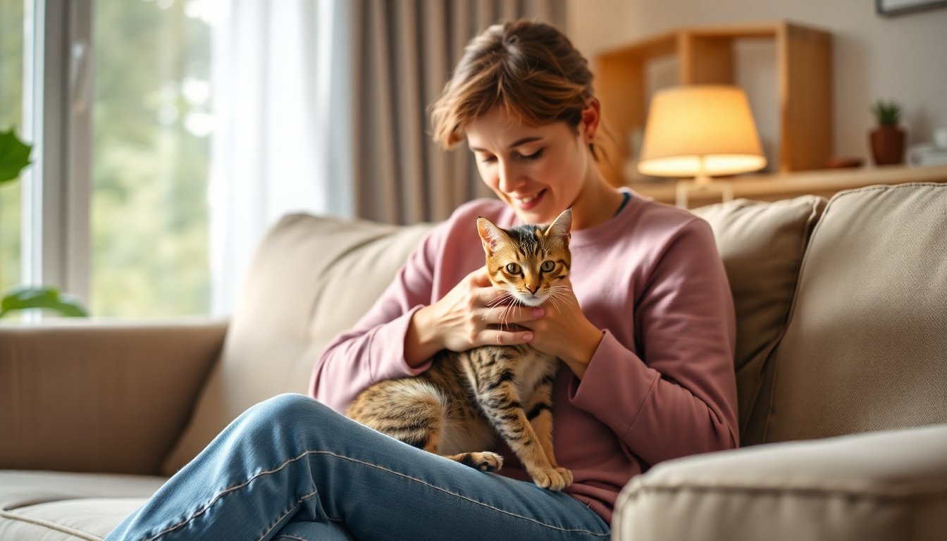 Persona acariciando a su gato