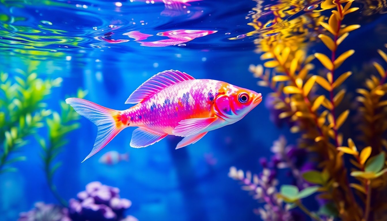 pez disco nadando en un acuario colorido