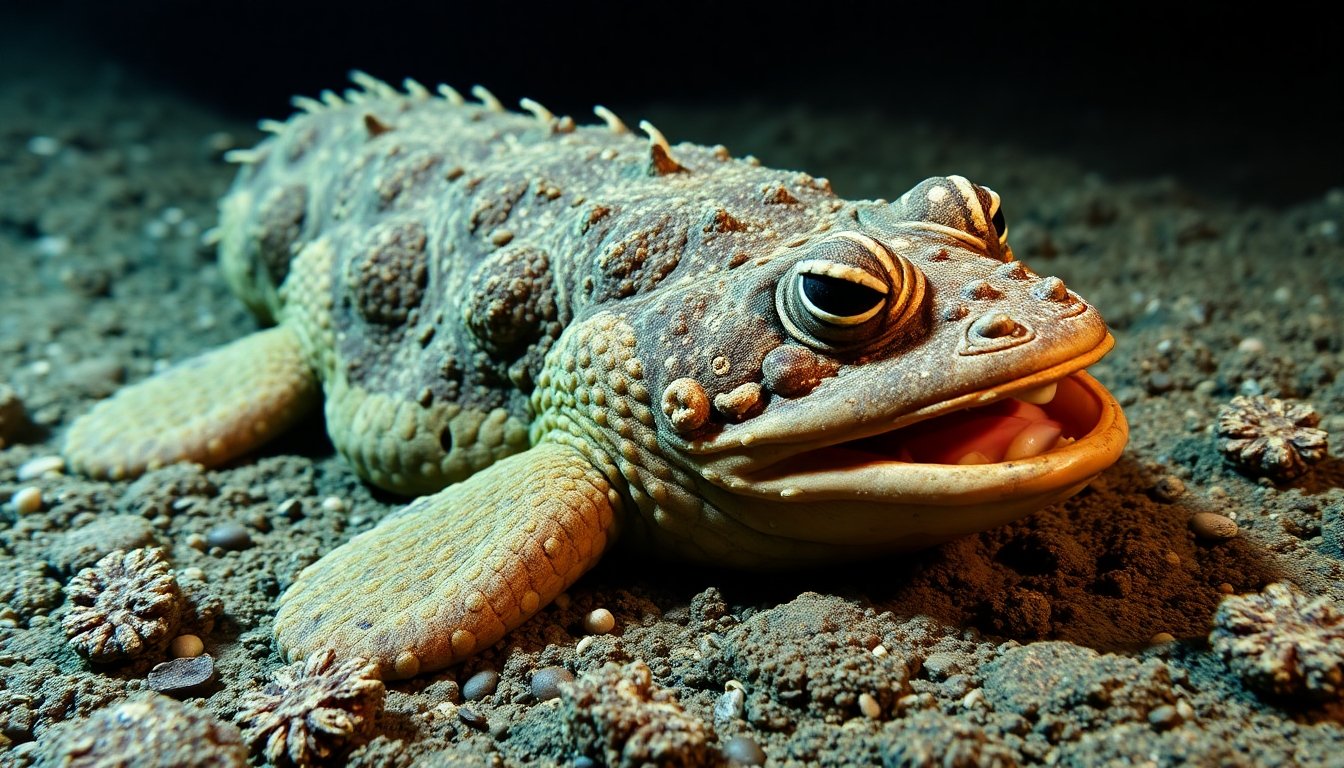 Pez sapo camuflándose en el fondo del océano
