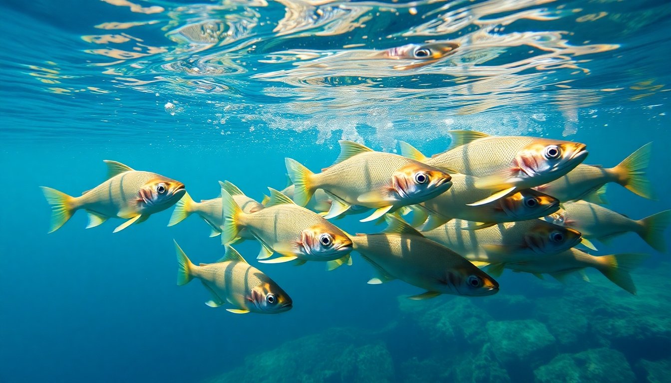 Pez sierra nadando en grupo