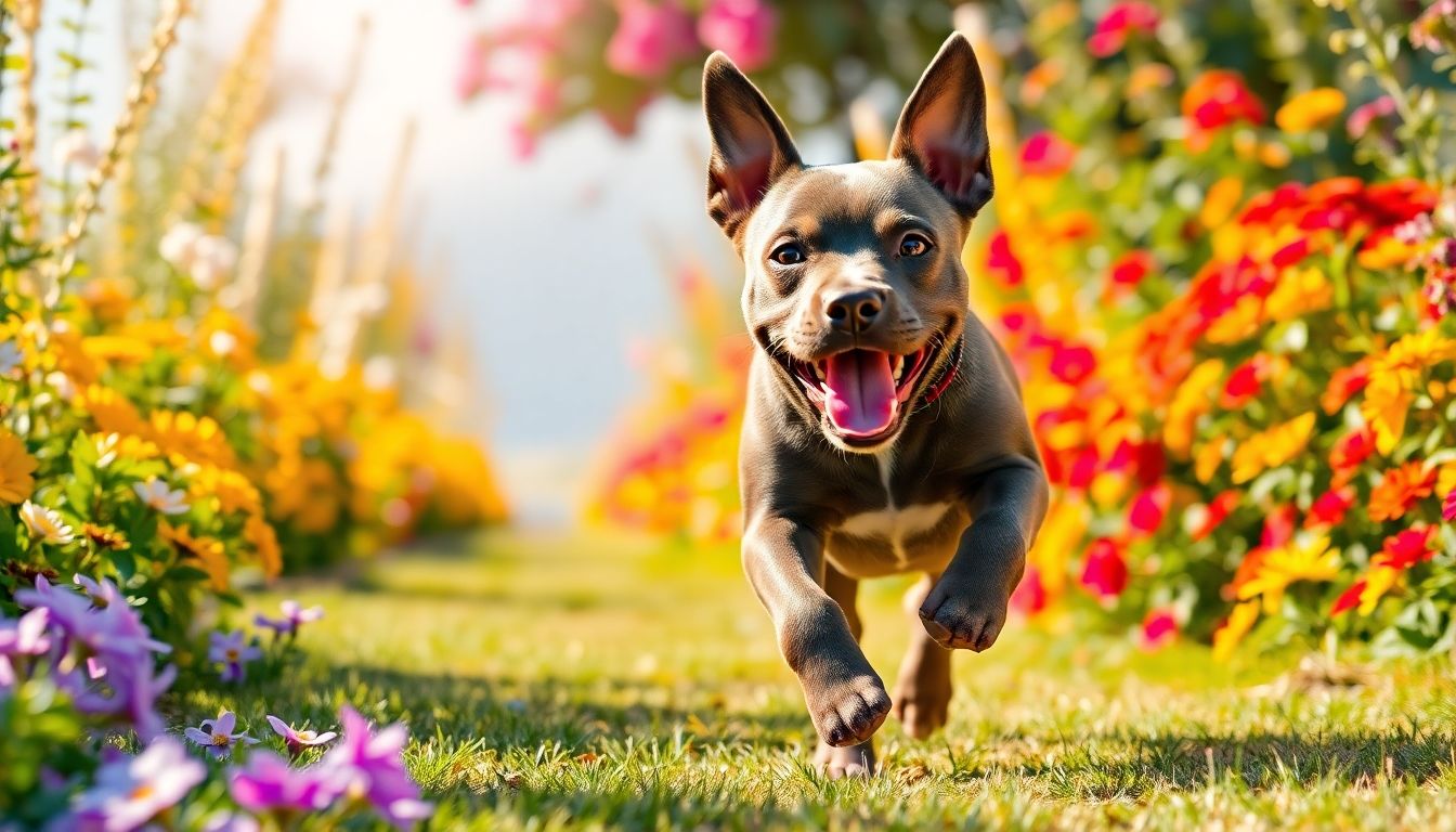 Pitbull cachorro jugando en el jardín