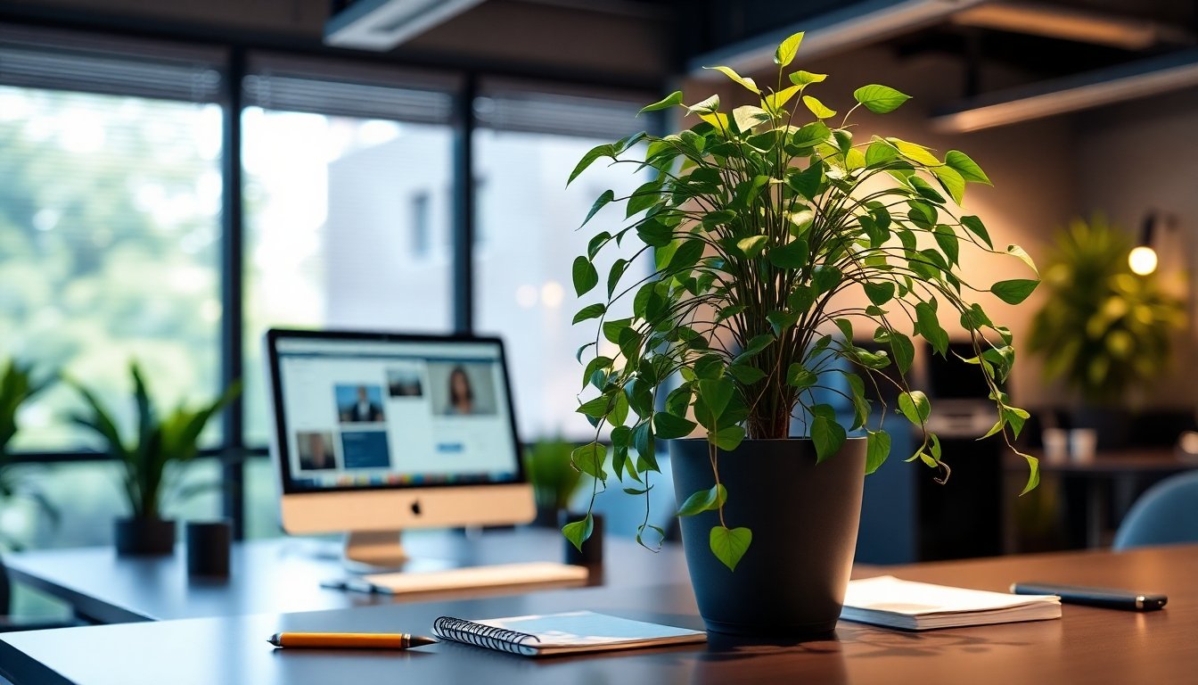 Planta cola de zorro en una oficina moderna