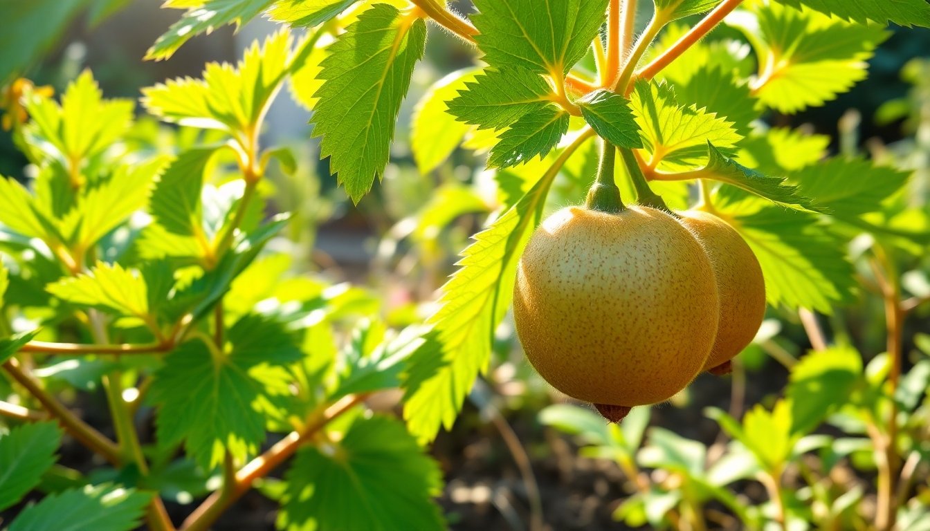 Planta de kiwi en un jardín saludable