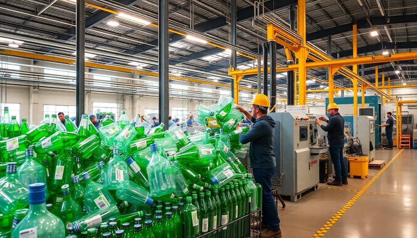 Planta de reciclaje de vidrio en funcionamiento