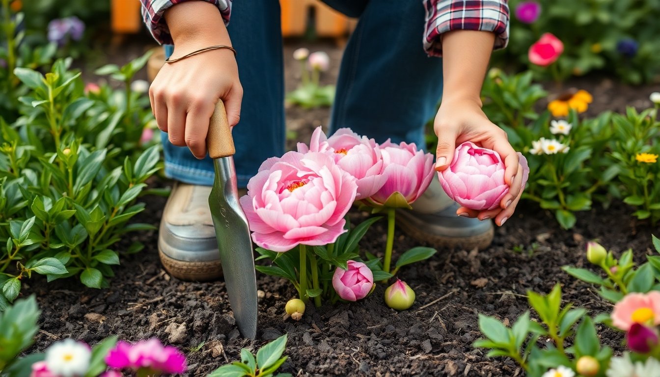 Plantación de peonías en el jardín