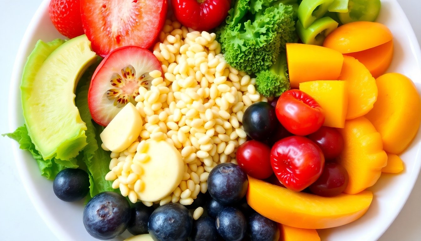 Plato balanceado con carbohidratos y fibra