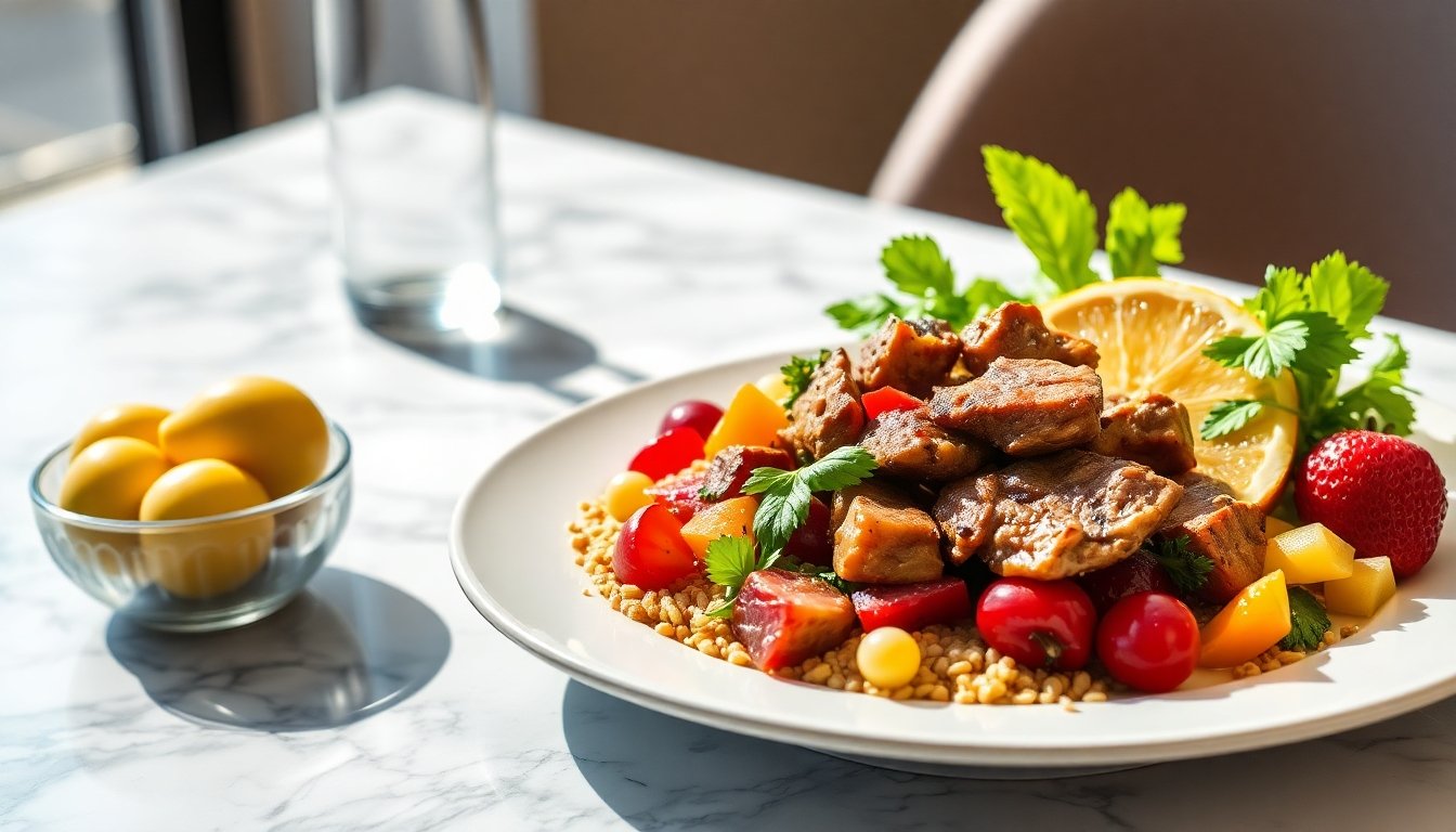 Plato equilibrado de dieta omnívora