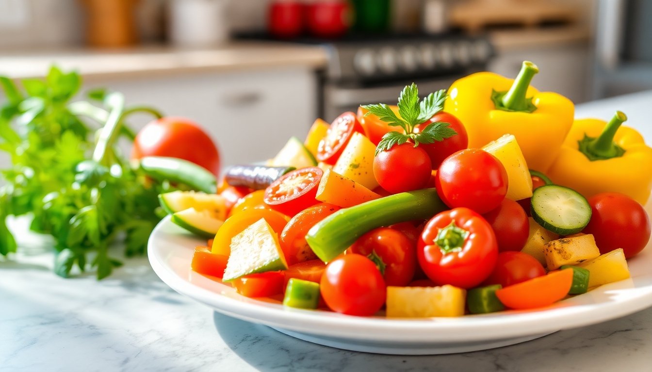 Plato saludable con pimientos básicos y verduras