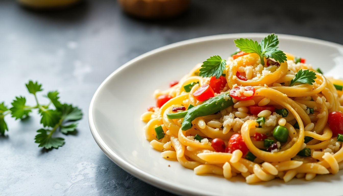 Plato sostenible con arroz y pasta