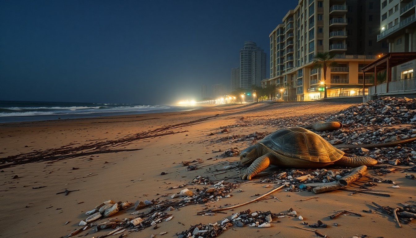 Playa afectada por la destrucción del hábitat de la tortuga china