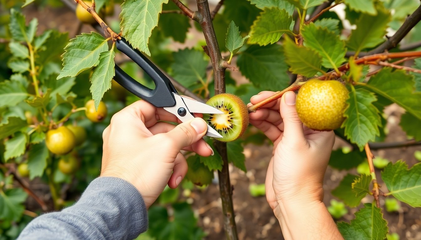 Poda de una planta de kiwi