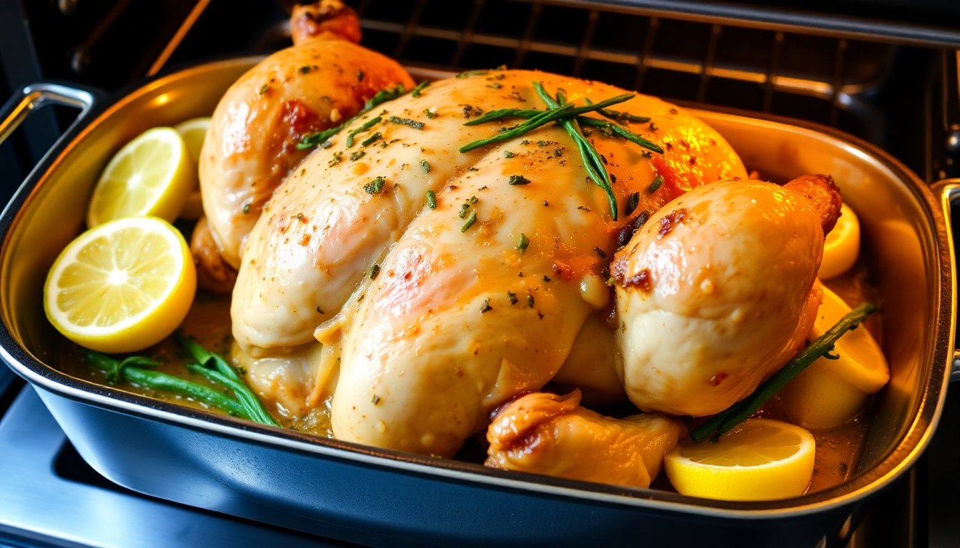 Pollo al horno con alcachofas y limón