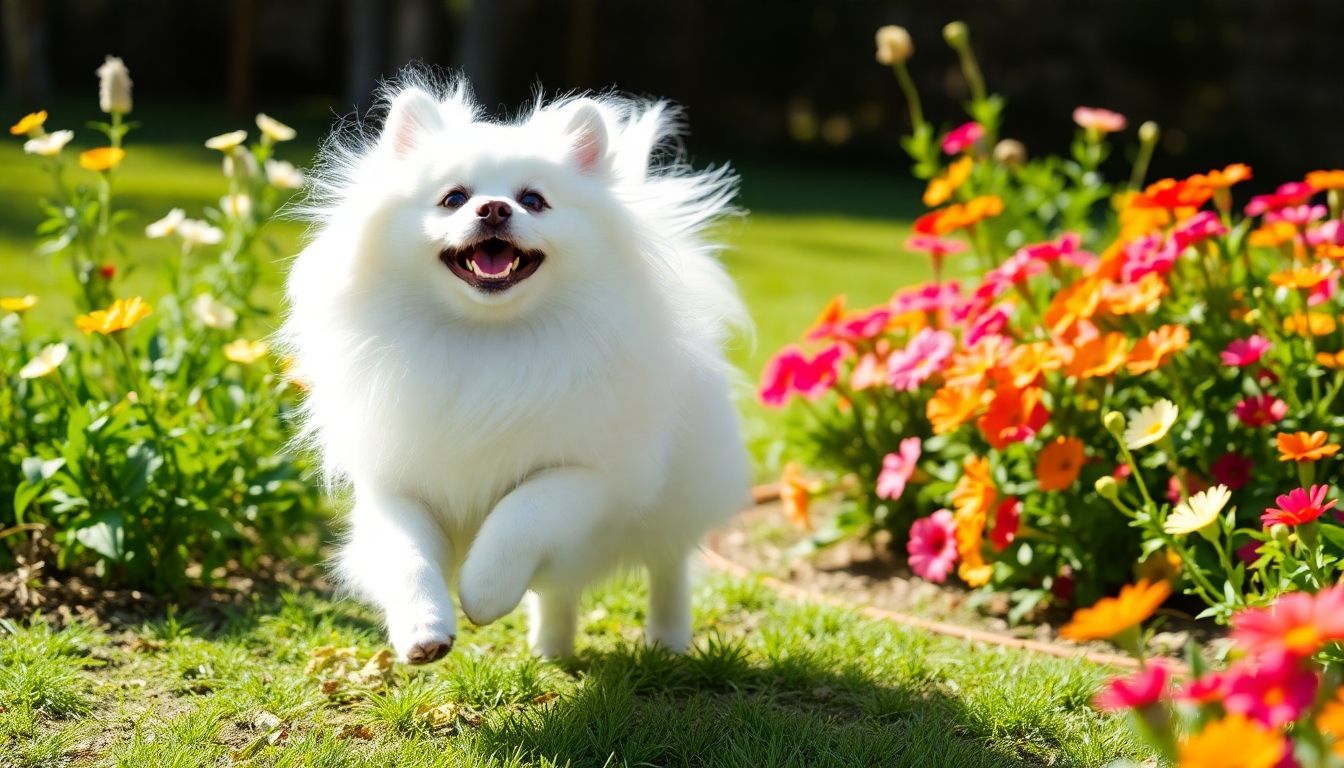 Pomerania blanco en un entorno luminoso