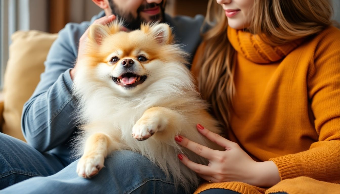 Pomerania recibiendo cariño de su dueño