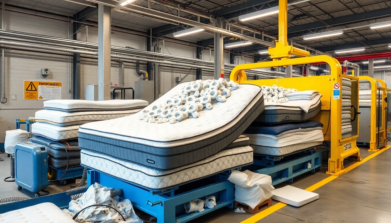 Proceso de reciclaje mecánico de colchones