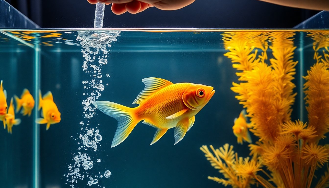 realizando cambio de agua en acuario de pez dorado