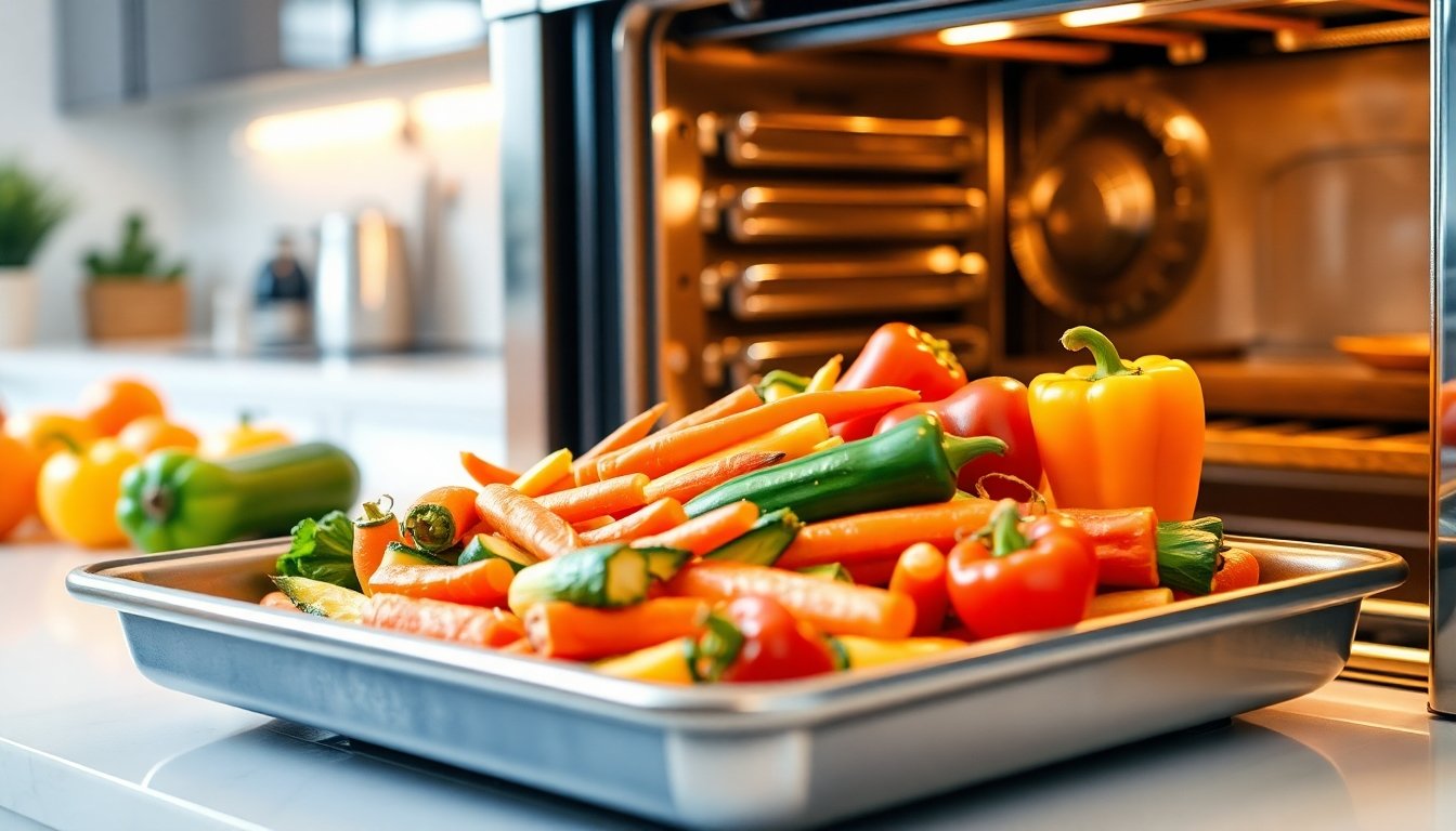 Recipiente con vegetales listos para el horno