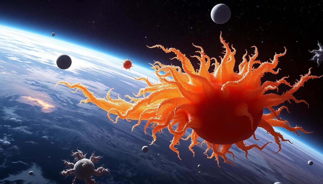 Representación artística de la vida de los tardígrados en el espacio