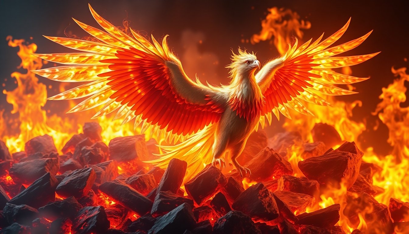 Representación artística del Fénix renaciendo de sus cenizas
