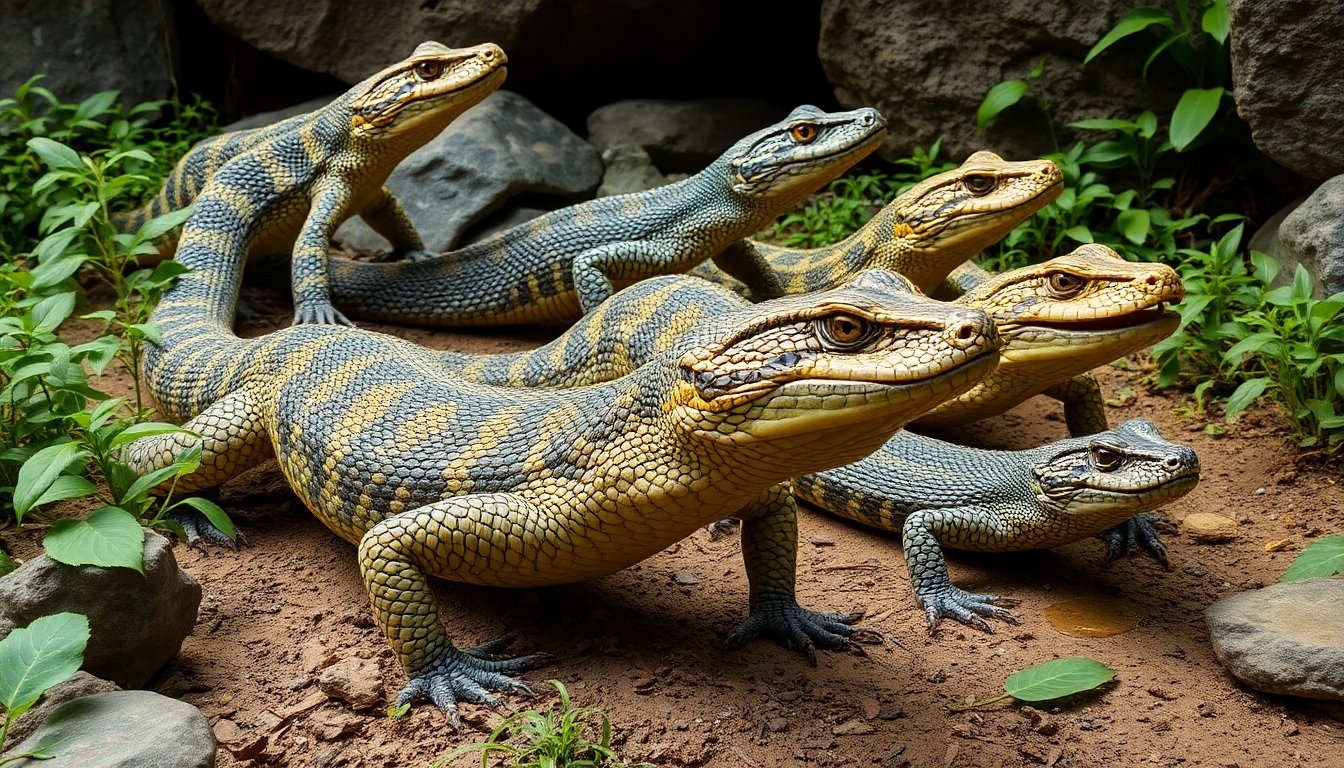 Reptiles con escamas navegando en su entorno