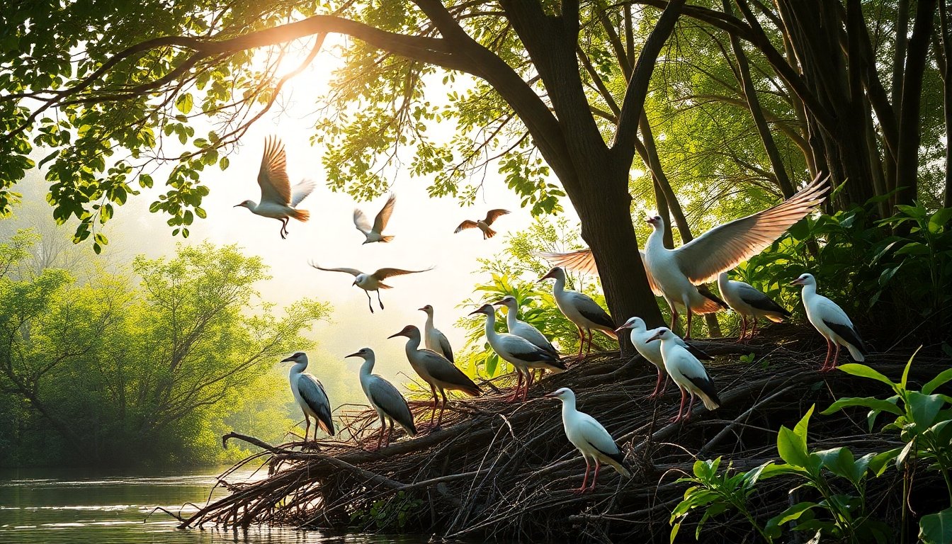 Reserva Sungei Buloh con diversas aves