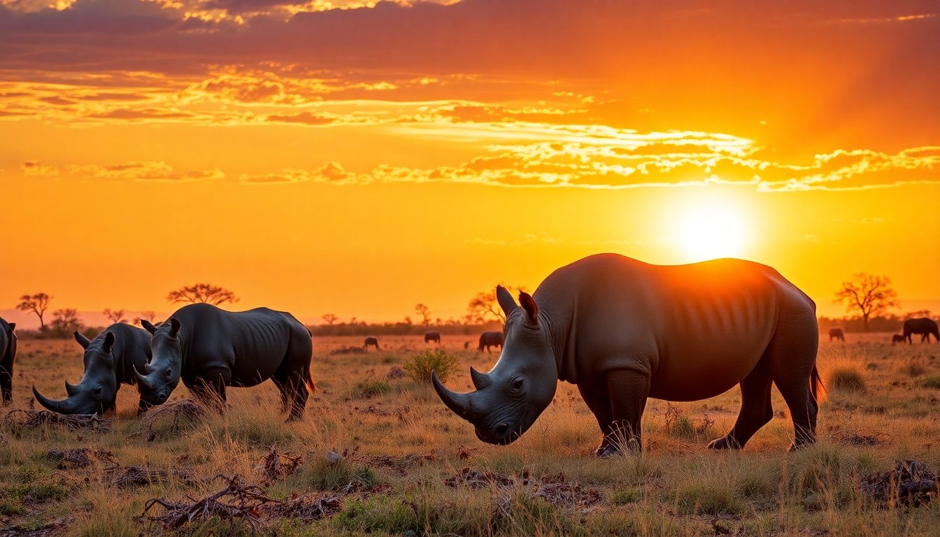 Rinocerontes en la sabana africana