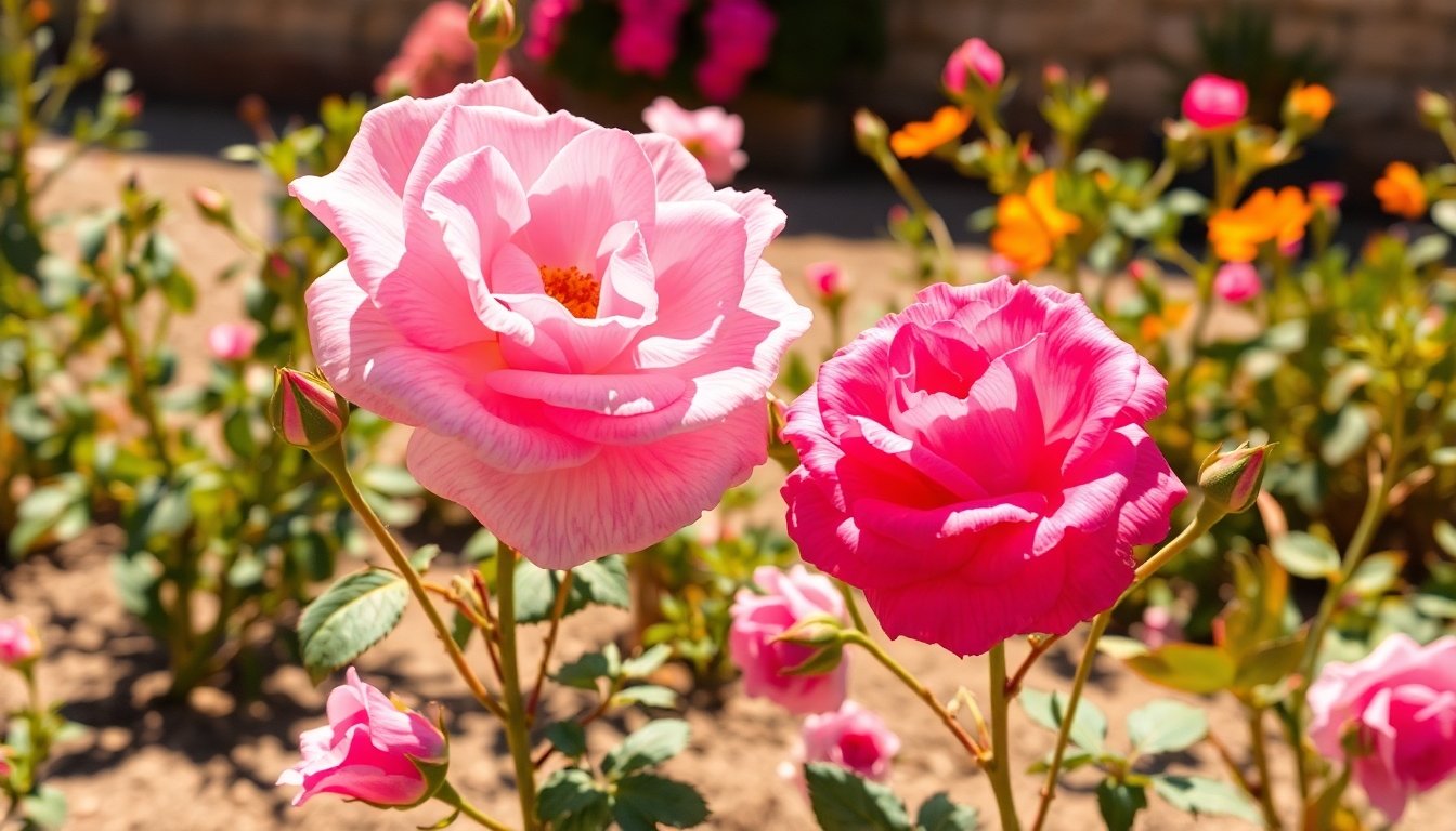 Rosas del desierto en un jardín