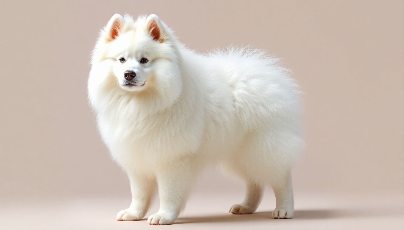 Samoyedo de pie mostrando su pelaje