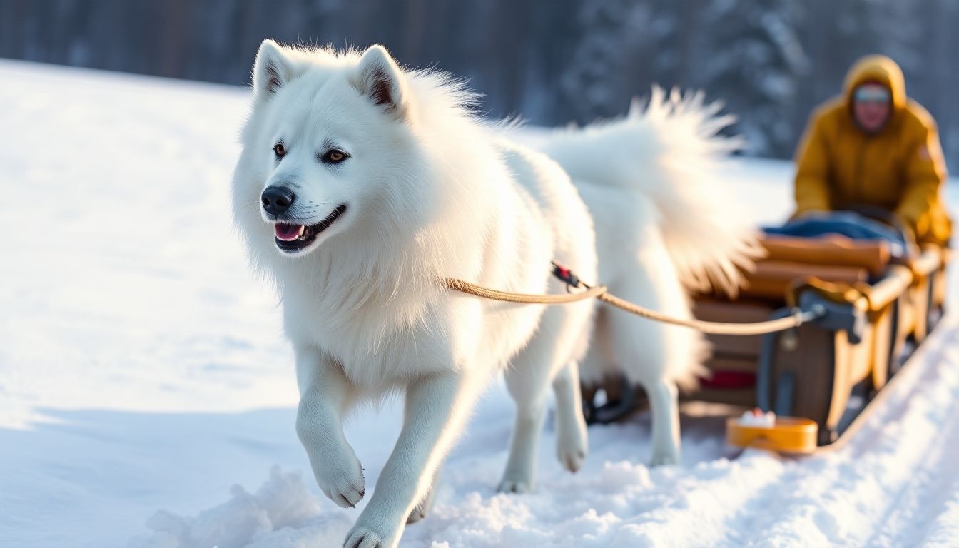 Samoyedo tirando de un trineo en Siberia