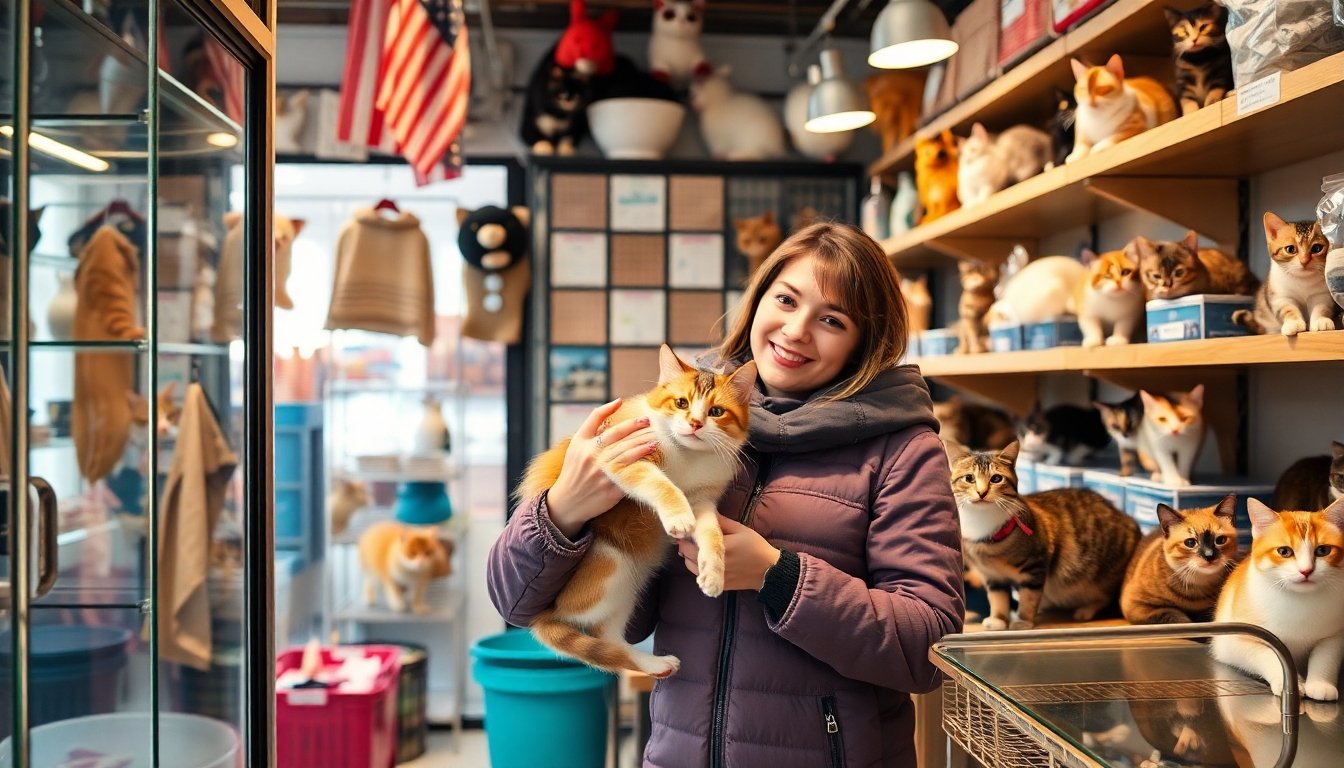 Seleccionando un gato en una tienda de mascotas