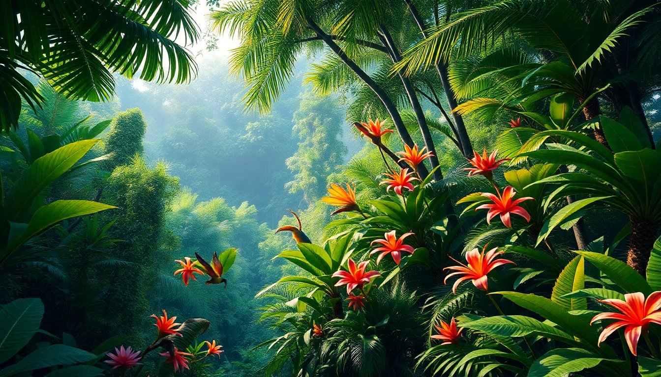 Selva tropical exuberante con animales