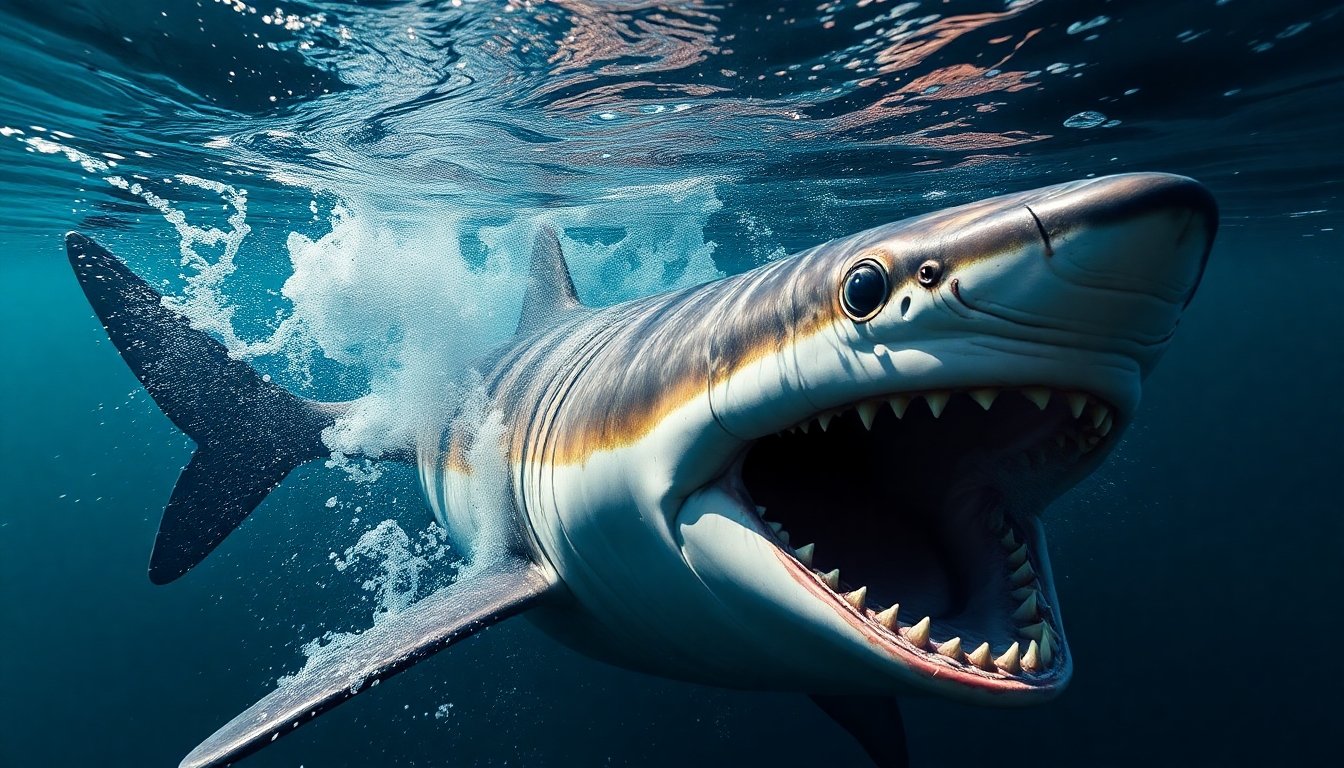 Tiburón atrapado en una red de pesca