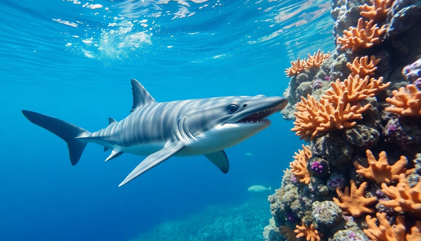 Tiburón enano nadando en arrecife