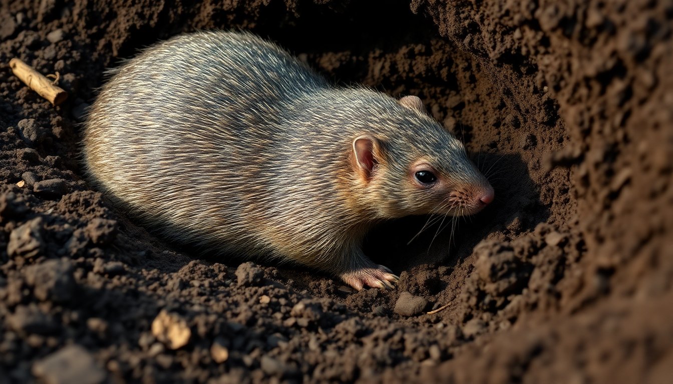 Topo animal excavando en el suelo