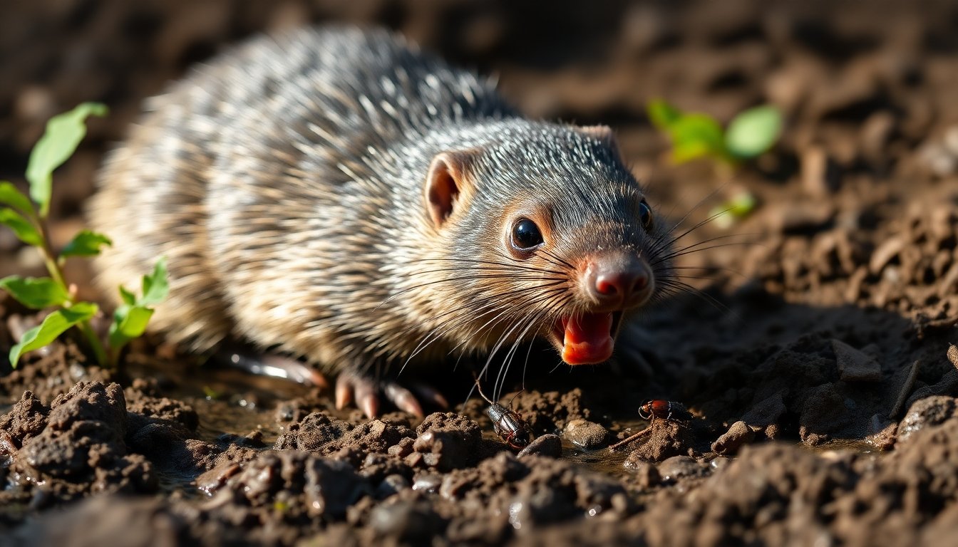 Topo cazando insectos en el suelo