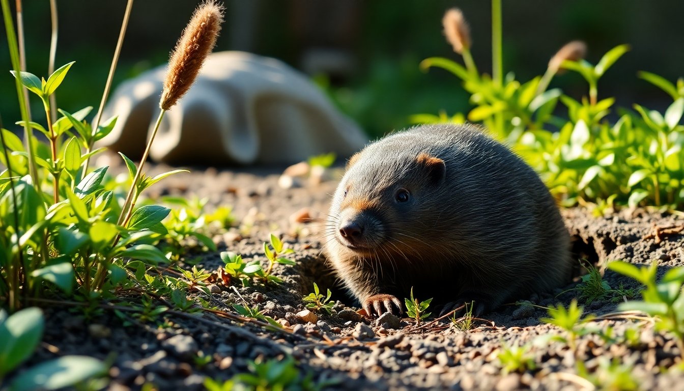 Topo en un jardín protegido