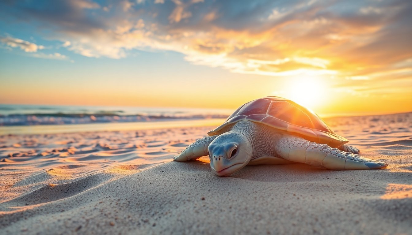 Tortuga albina descansando al atardecer