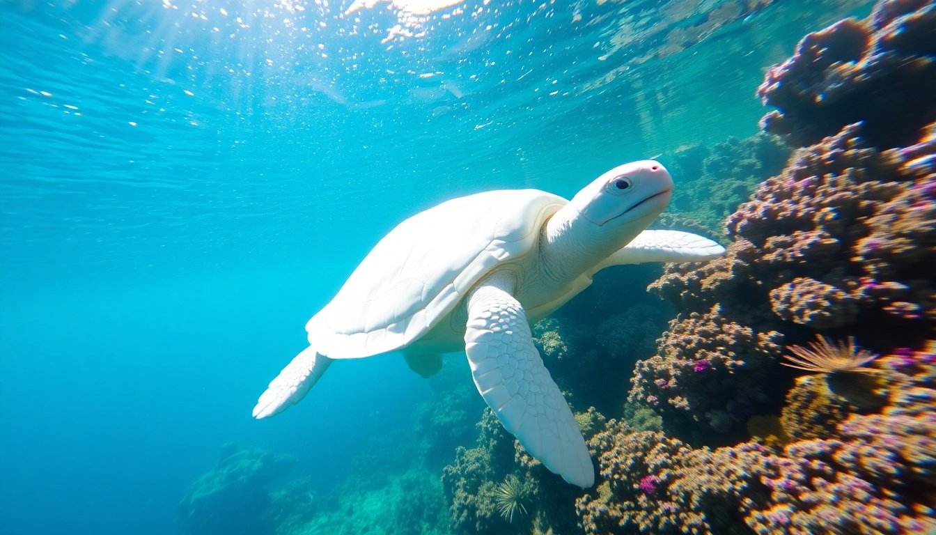 Tortuga albina en su hábitat natural