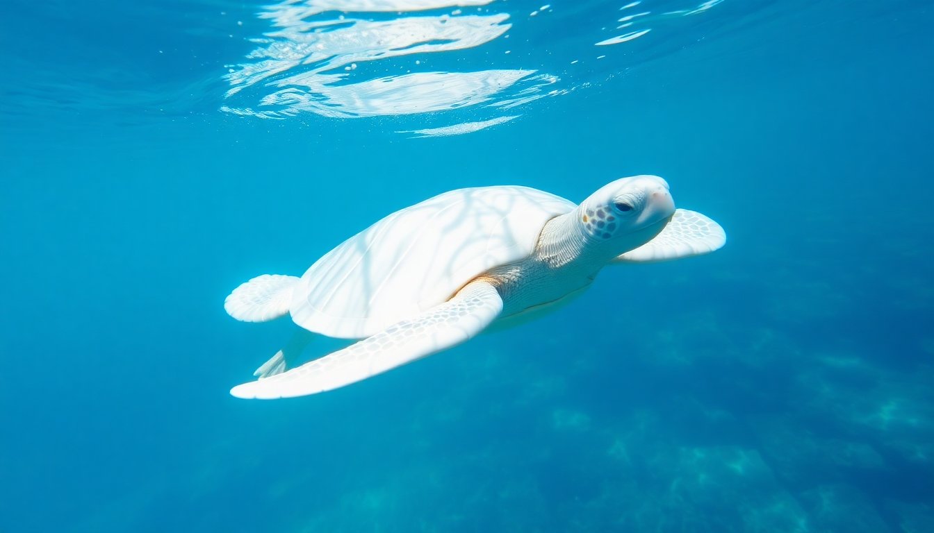 Tortuga albina nadando en el océano