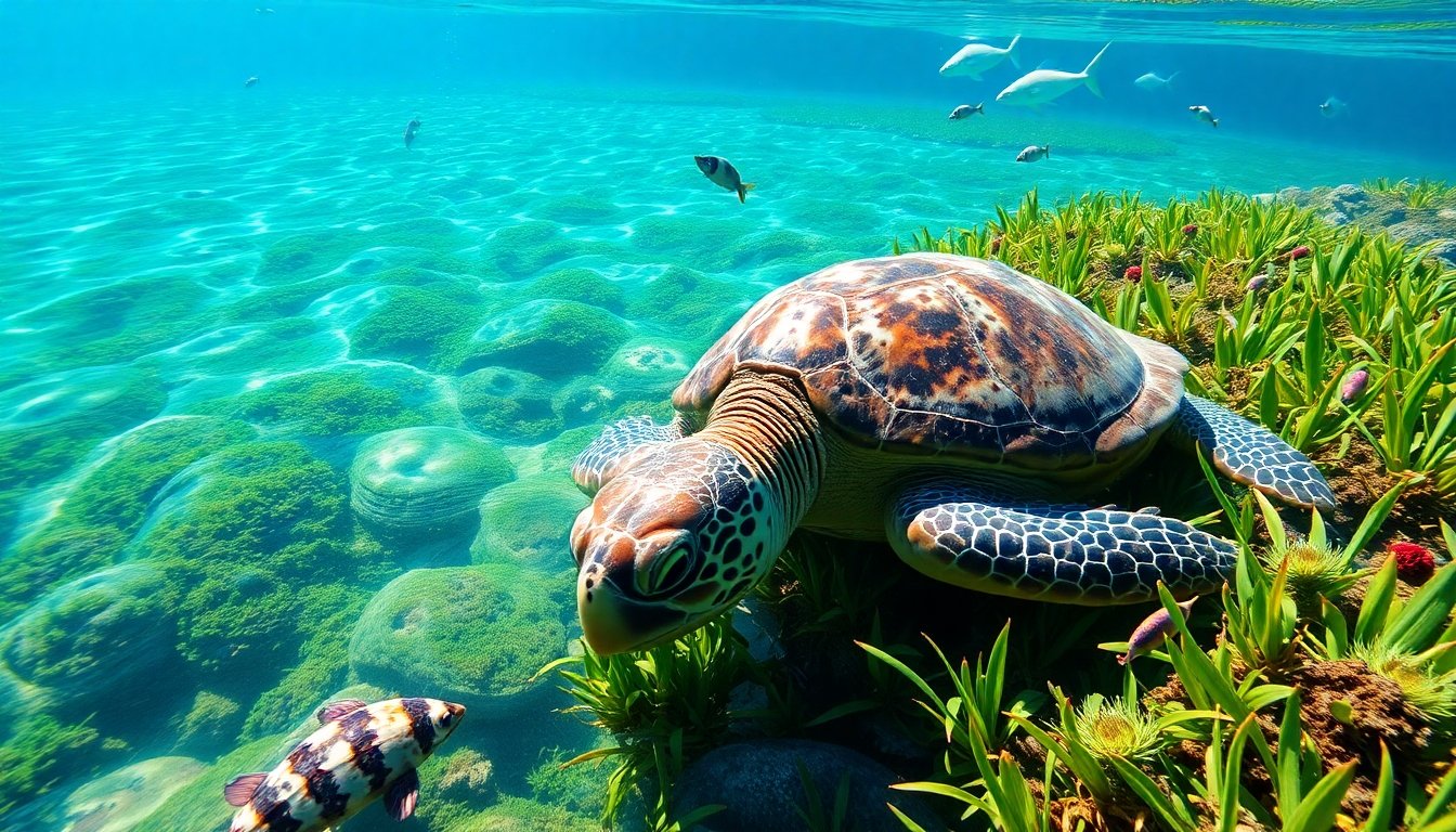 tortuga alimentándose en el mar
