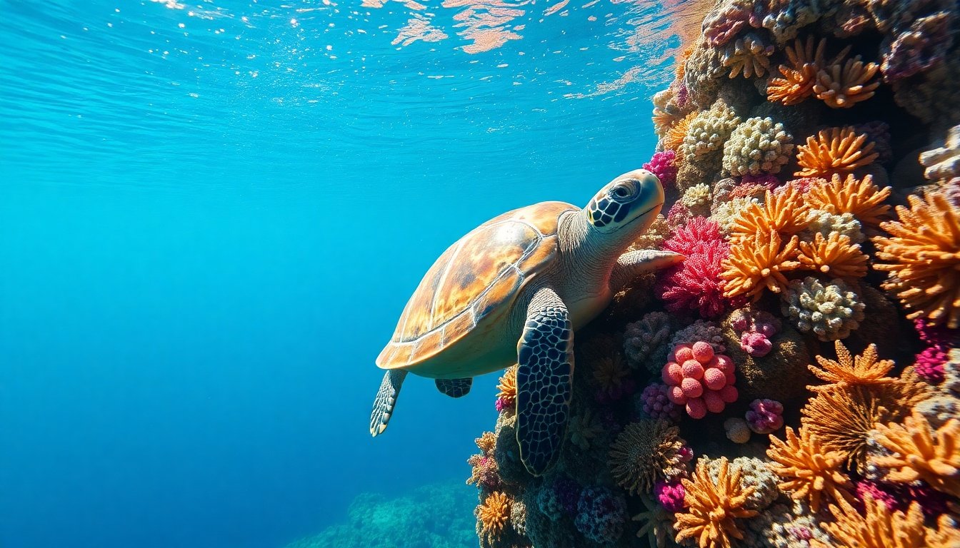 tortuga caña en arrecife de coral