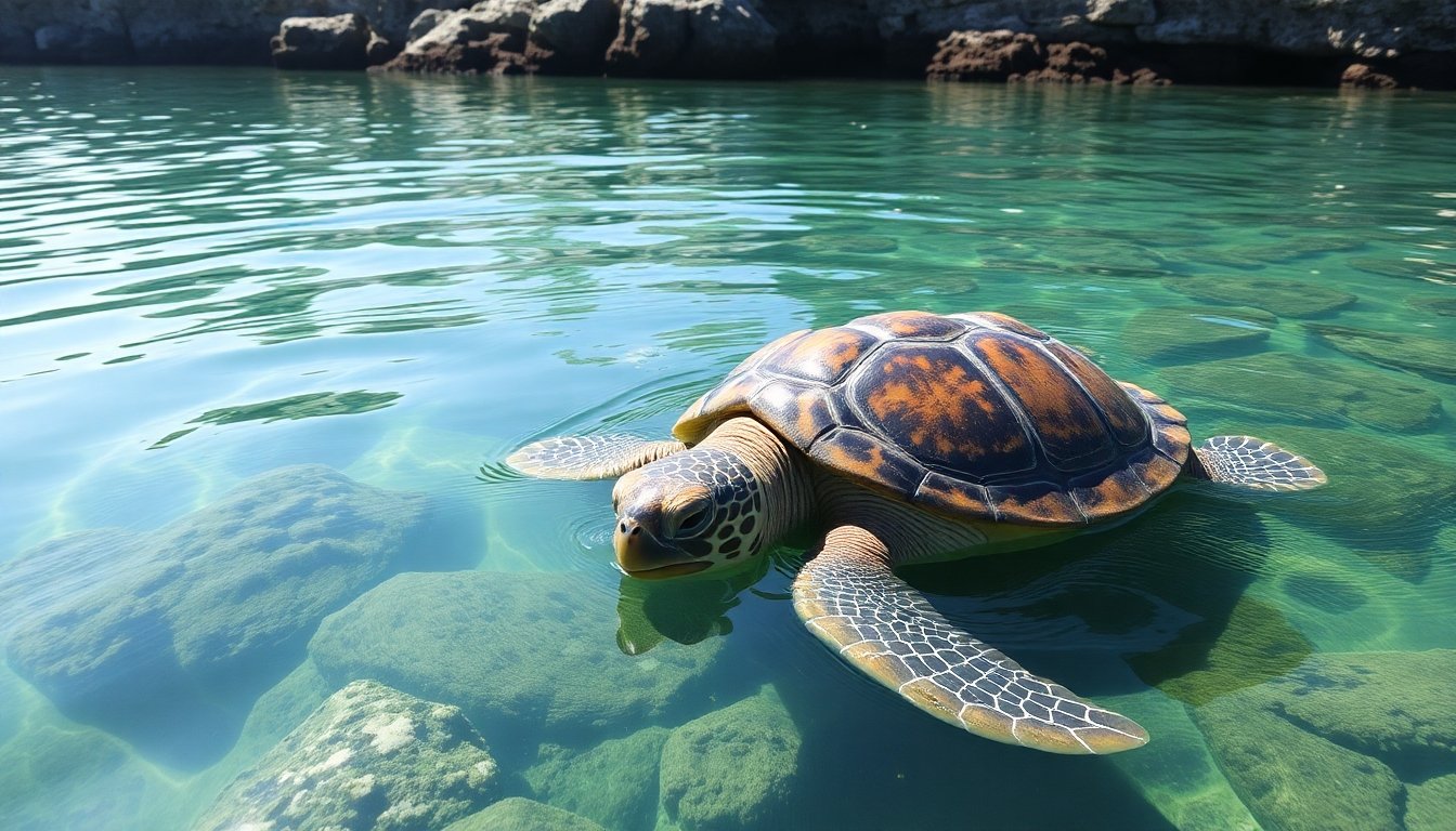 Tortuga china nadando en aguas protegidas