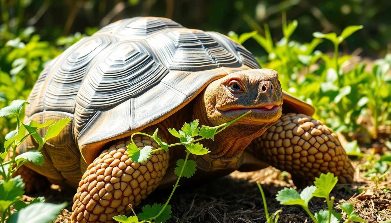 Tortuga comiendo en su hábitat