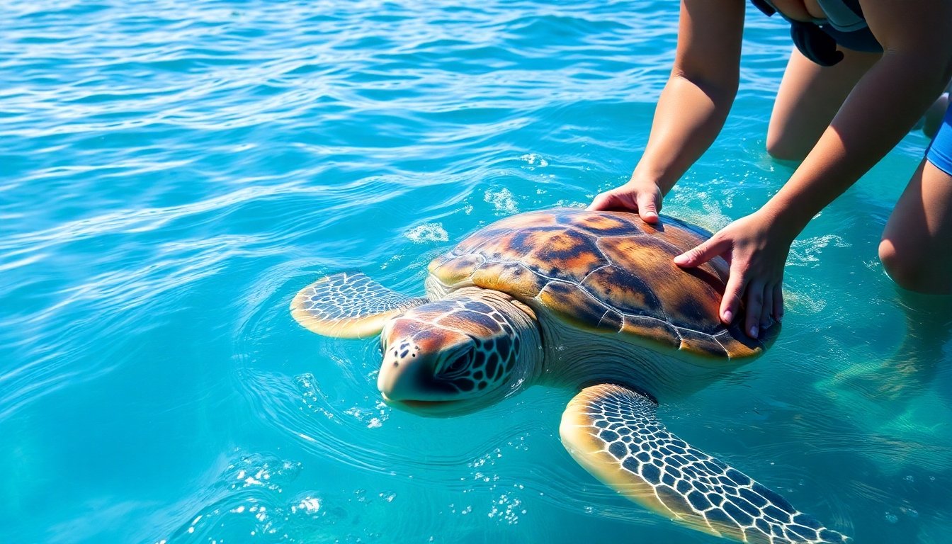 Tortuga de concha blanda liberada al mar